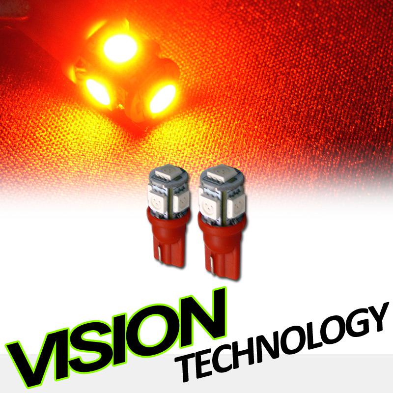 2pc amber/orange t10 wedge 5x 5050 smd led door/trunk/running light lamp bulbs