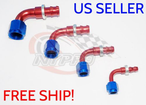 Nyppd push on oil fuel/gas hose end fitting red/blue an-4, 90 degree 7/16 20 unf