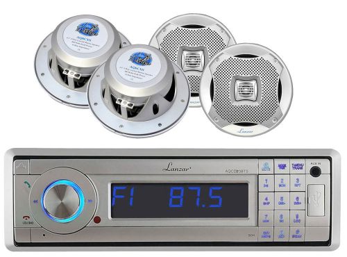 Marine silver 6.5&#034; lanzar speakers, lanzar bluetooth aux usb am fm marine radio