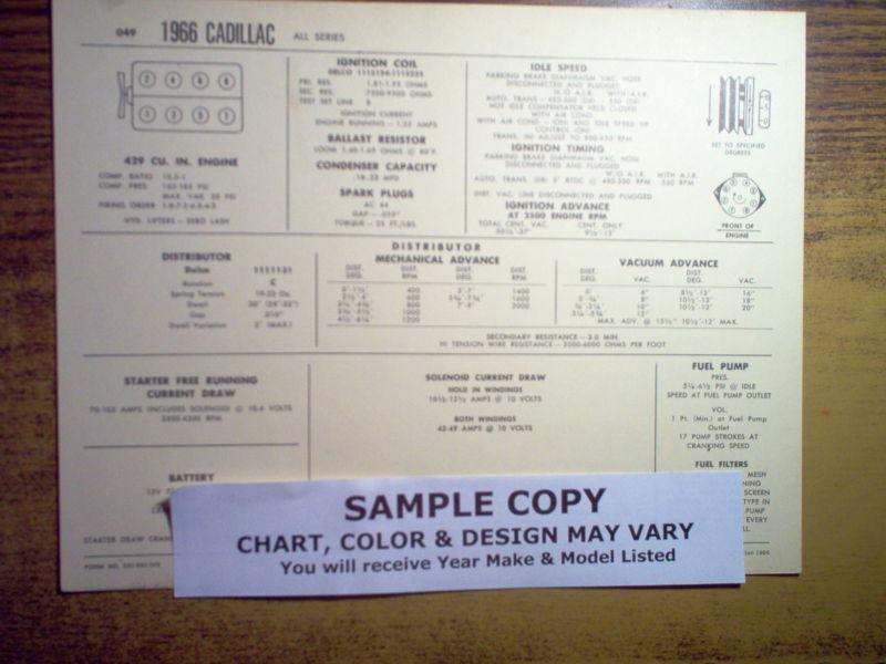 1957 ford & thunderbird eight series models supercharged 312 ci v8 tune up chart