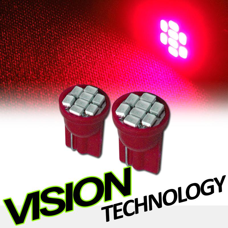 2pc red t10 wedge 8x 1206 smd led interior/glove box/dome/map light lamp bulb