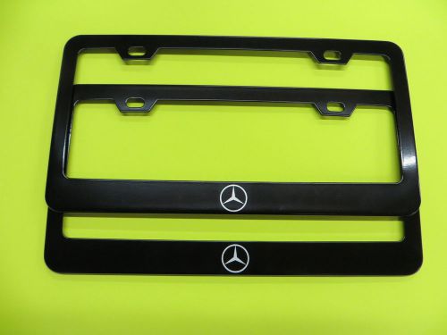 2 - mercedes-benz &#034; logo &#034; black superior metal license frame w/screw caps