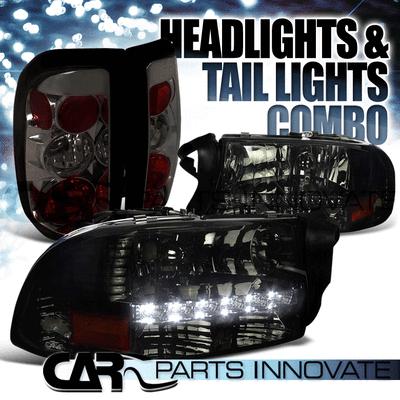 1997-2004 dodge dakota smoke crystal smd led headlights+tinted altezza tail lamp