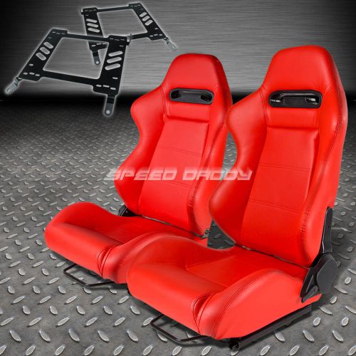 Pair type-r red pvc reclining racing seat+bracket for 00-05 mit eclipse 3g