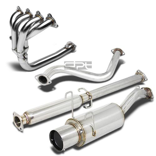 For 93-97 del sol eg 4.5&#034; muffler tip stainless steel catback exhaust+4-1 header