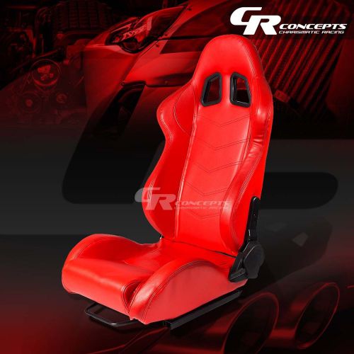 2 x pvc leather+red bucket sports racing seats+mounting slider driver left side