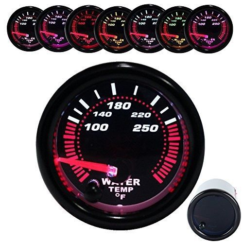 Dewhel black water temp temperature gauge universal meter 7-colors led 52mm 12v