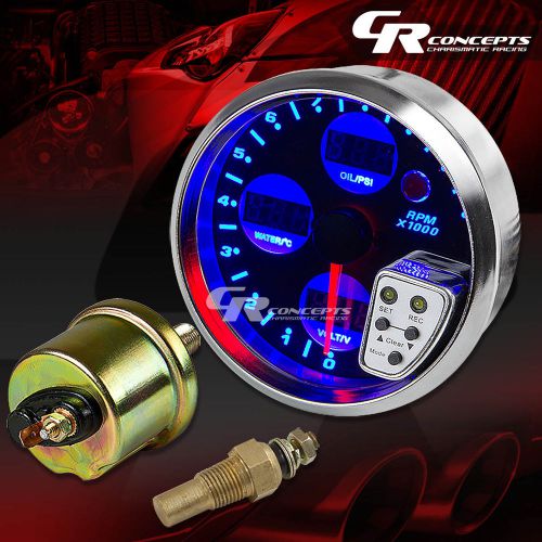 4&#034;11k rpm tachometer+digital water temp+oil pressure+volt led gauge meter black