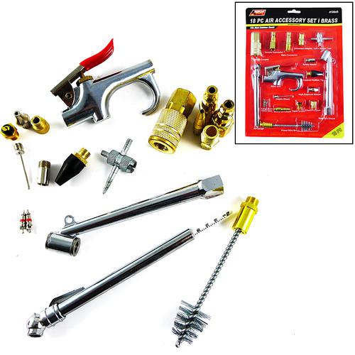 18pc air tool accessories coupler fitting tire chuck wire brush blow gun brass