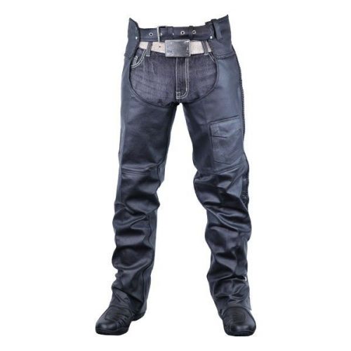 Jafrum men&#039;s classic briaded new black leather biker chaps size l
