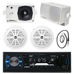 3.5&#034; marine box speakers,4&#034; speakers,black pyle bluetooth usb radio with antenna