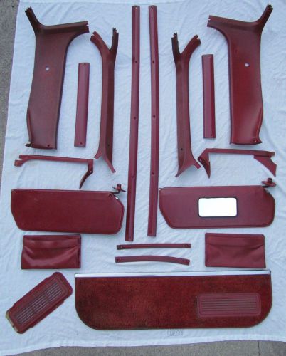 81-87 chevy gmc headliner &amp; trim visors map pockets straps carmine red-rare oem