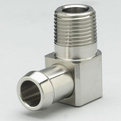 Perf stainless 1037 fitting 90 deg 1/2" npt 5/8" barb 1-3/4" length stainless ea