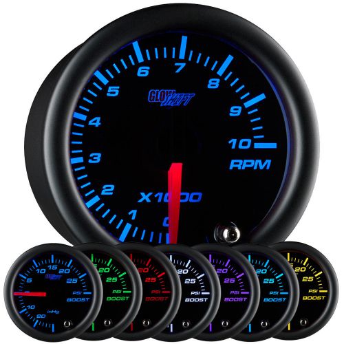 52mm glowshift black 7 color tacho tachometer rpm gauge w. clear lens