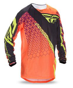 Fly racing flo orange/black mens &amp; youth kinetic mesh trifecta dirt bike jersey