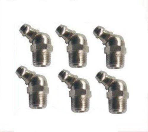 6 pieces grease fitting npt np pipe 1/4-18 zerk nipple 45 deg degree n-cr