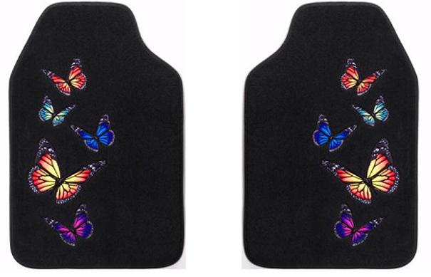 Front seat carpet floor mats - car truck suv - monarch butterflies