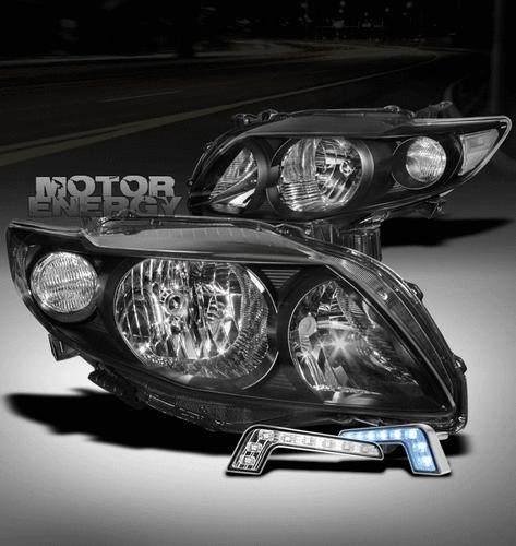 2009-2010 toyota corolla crystal jdm black head light+blue led drl corner signal