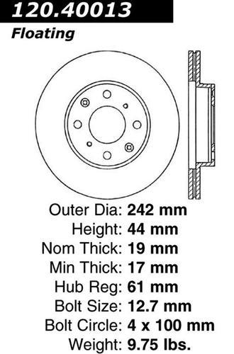 Centric 120.40013 front brake rotor/disc-premium rotor