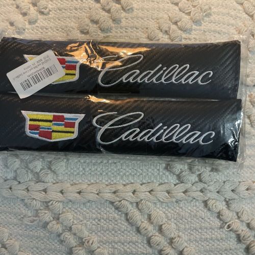 2pcs carbon look embroidery logo seat belt cover shoulder pads for cadillac new