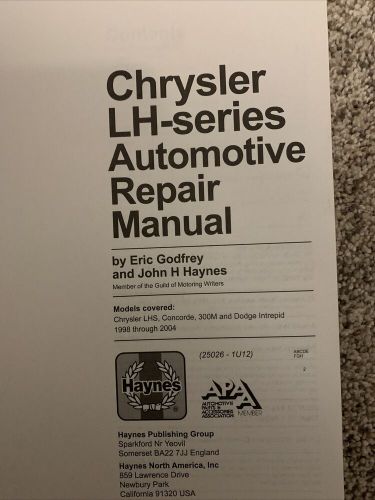 Chrysler lhs, concord, 300m dodge intrempid, 1998 thru 2004