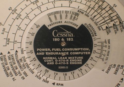 Cessna 180 &amp; 182 power fuel consumption &amp; endurance flight computer 0-470 engine