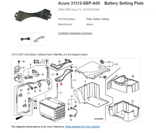 New oem acura (31512-sep-a00) battery setting plate 2004-2006 acura tl