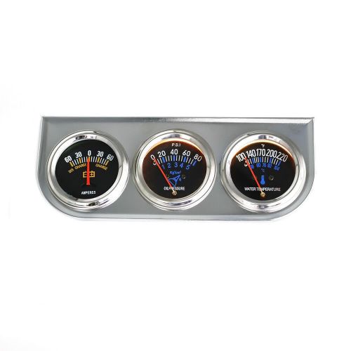 Chrome 2&#039;&#039; 52mm mechanical triple gauge set oil pressure water temp amp meter