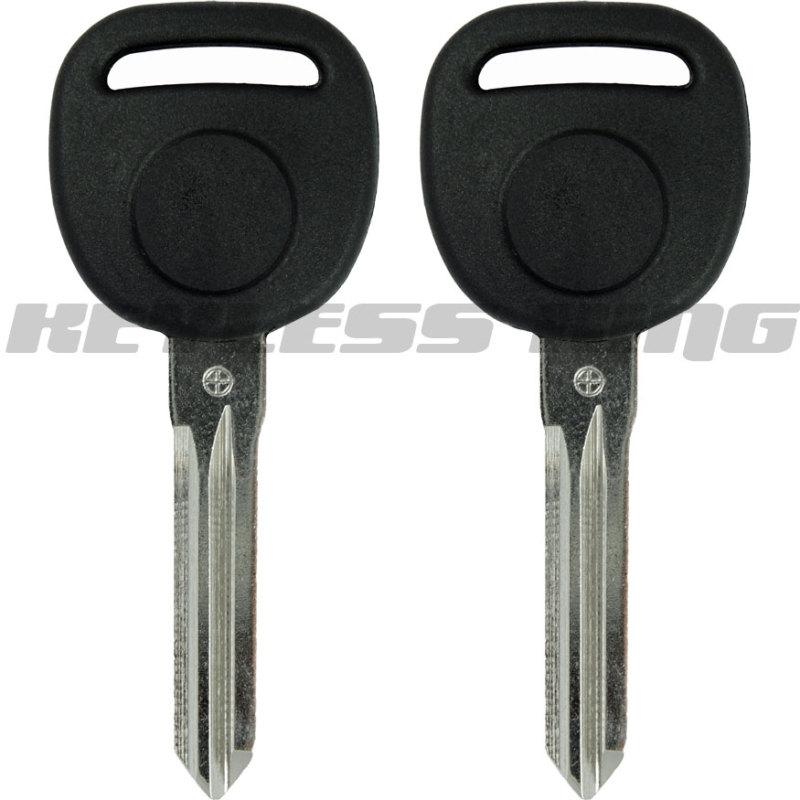 Pair new gm uncut ignition chipped key + transponder chip circle plus blade 