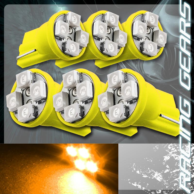 6x amber smd 4 led 12v t10 wedge interior instrument map panel gauge light bulbs