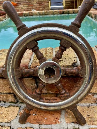 Vintage real 1950s 22&#034; wood &amp; chrome chris craft ships boat steering wheel