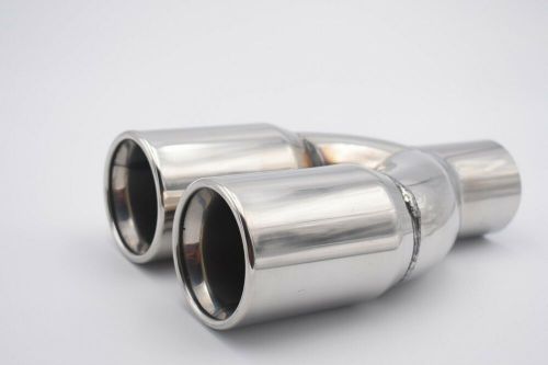 3&#034; 76mm sports round stainless steel 304 twin exhaust rolled in silver tail pipe