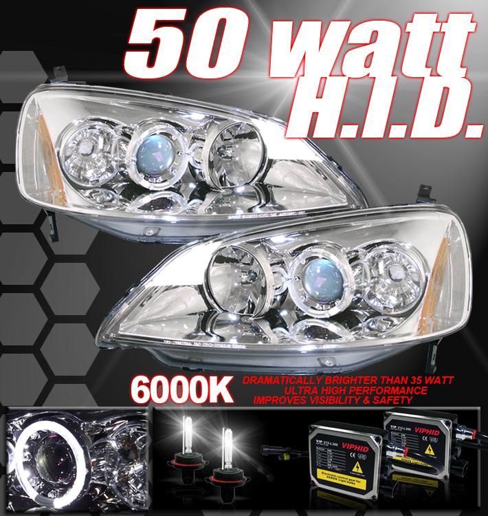 01 02 03 honda civic halo projector head lights+50w hid