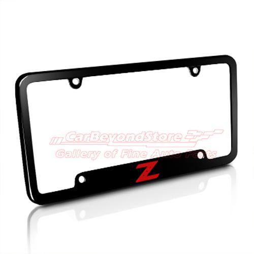 Nissan 350z red z logo black metal license plate frame, 5 yrs warranty + gift