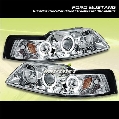 1999-2004 ford mustang chrome halo projector headlights driver+passenger new