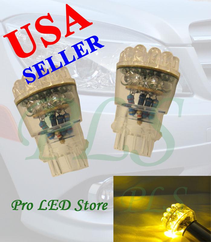 Two pcs 3157 3457 amber yellow 24 led reverse stop sidemarker lights