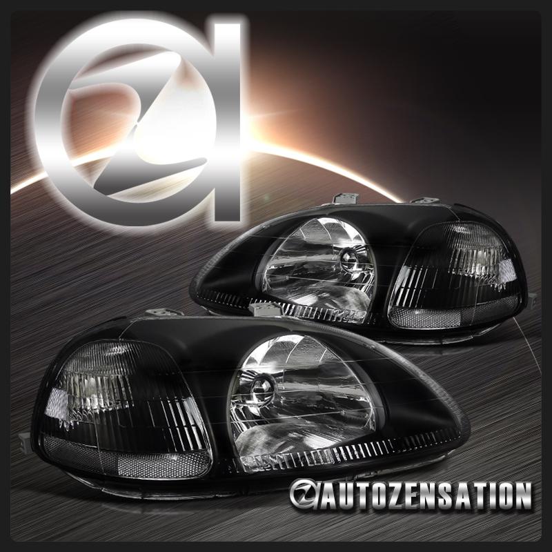 96-98 honda civic ek ej all models black diamond headlights