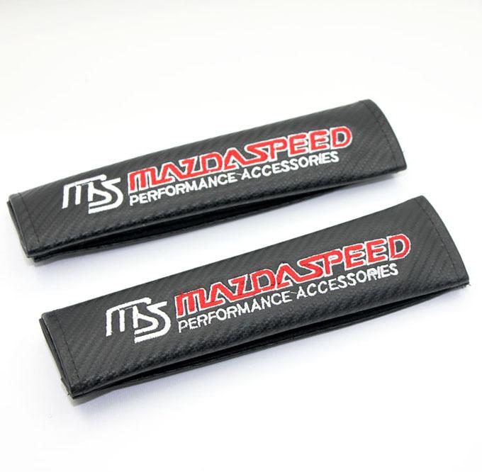 A pair mazdaspeed carbon fiber auto seat belt cover shoulder pad pads for mazda