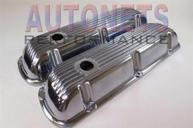 Aluminum nostalgic finned ford mustang 260,289,302,351w valve covers w/ hole