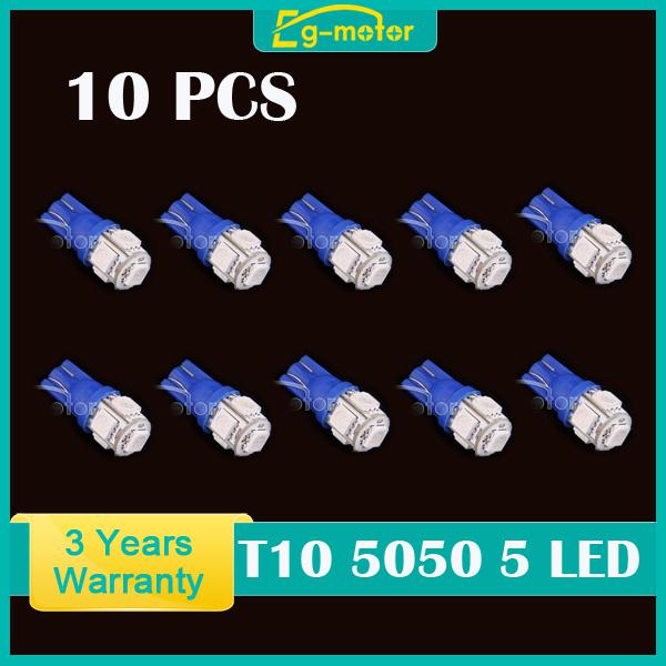 10x  blue t10 194 168 w5w wedge 5050 5 smd led bulbs car tail light dc 12v