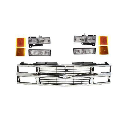 Chevy c/k pickup truck chrome/black grille & headlight parking corner light kit