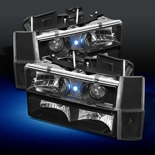 88-93 chevy gmc c/k silverado suburban sierra black projector headlight 8pcs set