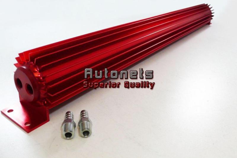 Aluminum anodized red dual pass 30" transmission cooler finned hot rod 1/4" npt