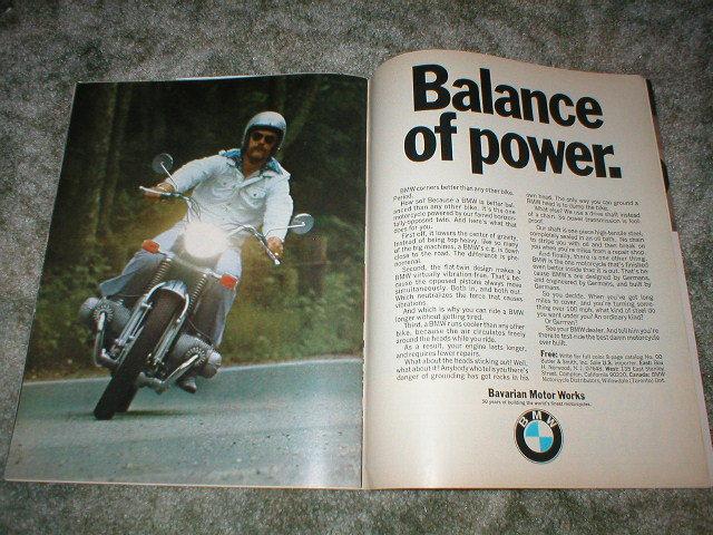 1973  bmw motorcycle ad " balance of power" 2 pg original