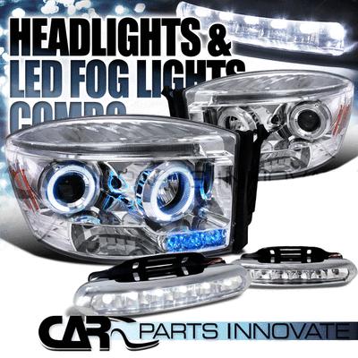 Dodge 06-08 ram 1500 2500 3500 chrome halo projector headlights+6-led fog lamps