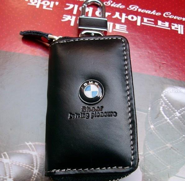  genuine leather black car key holder case bag alloy keychain for bmw