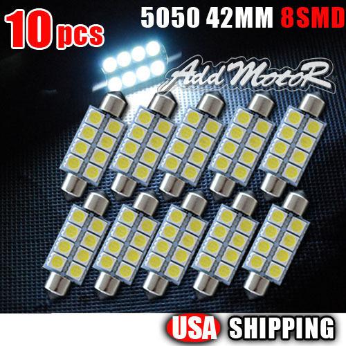 10 x pure white 42mm 5050 8smd festoon dome map led light bulb 211-2 578 569