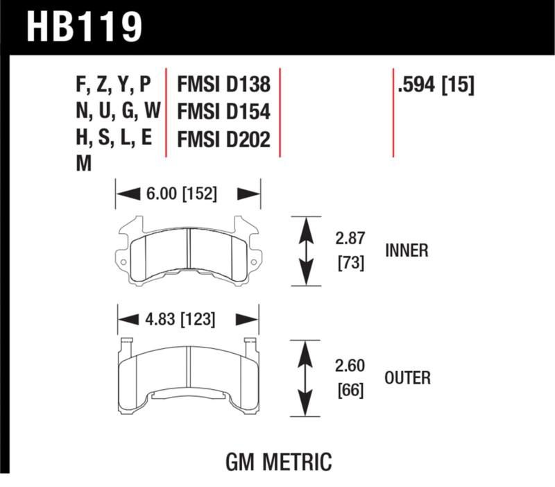 Hawk performance hb119y.594 disc brake pad