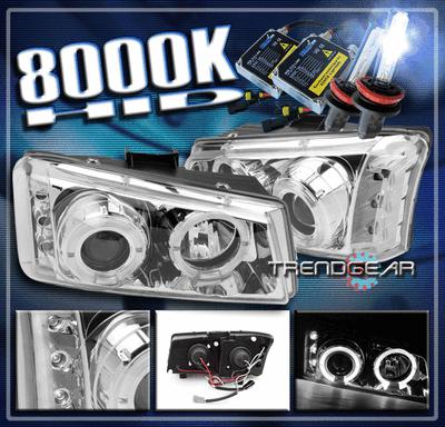 03-06 chevy silverado halo led projector headlights+hid 8k kit lamp chrome 04 05