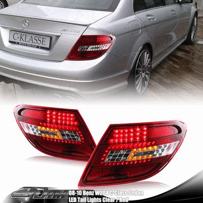 08-10 mercedes-benz w204 c-class red/clear lens chrome housing led tail lights